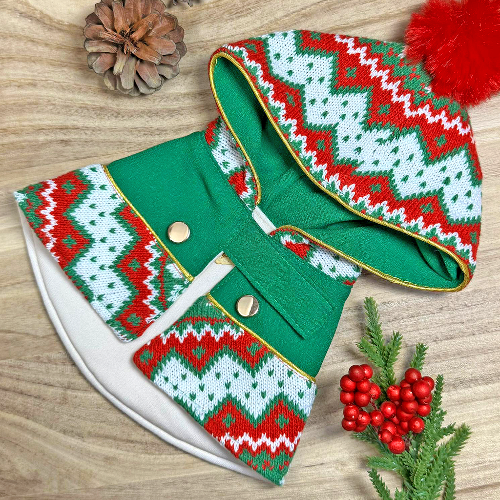 Red Green Knitted Hoodie Sweater Cape - Emerson