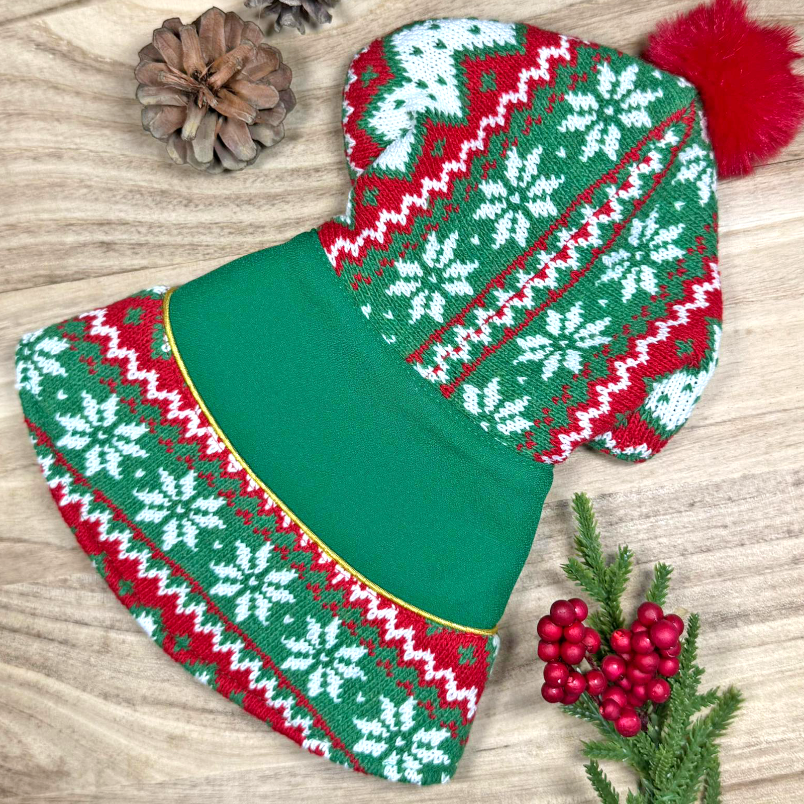 圣诞连帽衫斗篷 - 松绿色连帽衫，白色人造毛皮饰边