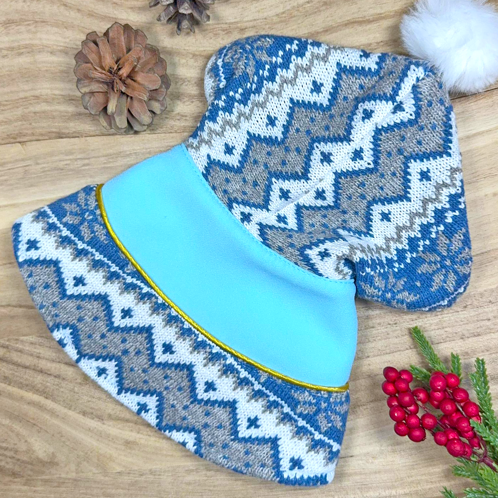 Blue Silver Knitted Hoodie Sweater Cape - Noel