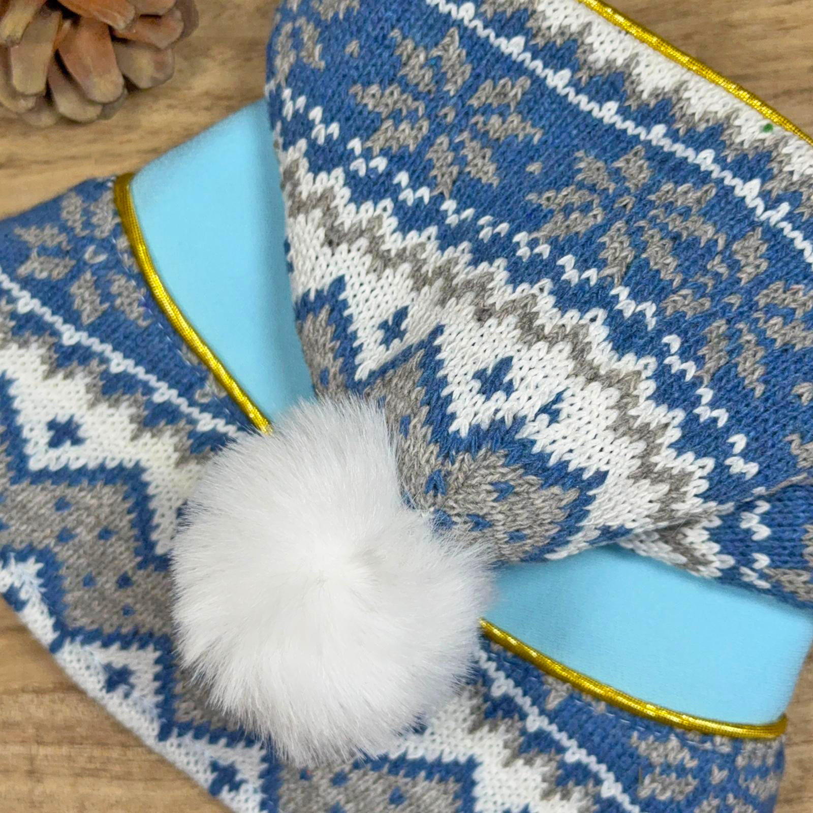 Blue Silver Knitted Hoodie Sweater Cape - Noel