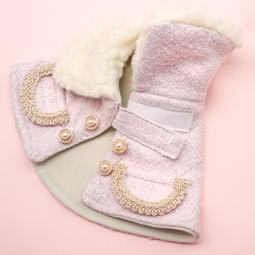 BROOKLYN ROSÉ ~ Baby Pink Tweed Wool Jacket with Faux Fur Collar