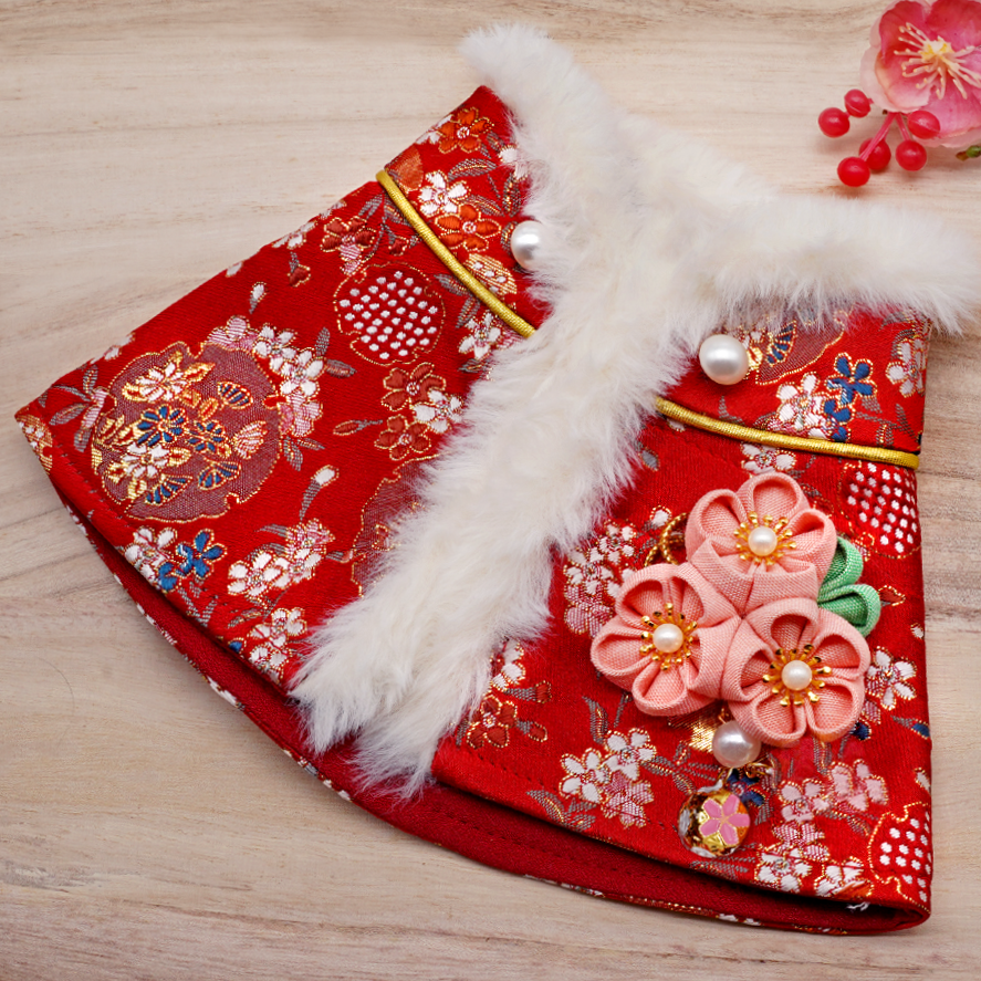 Spring Imperial CNY Cape with White Fur Trimmings