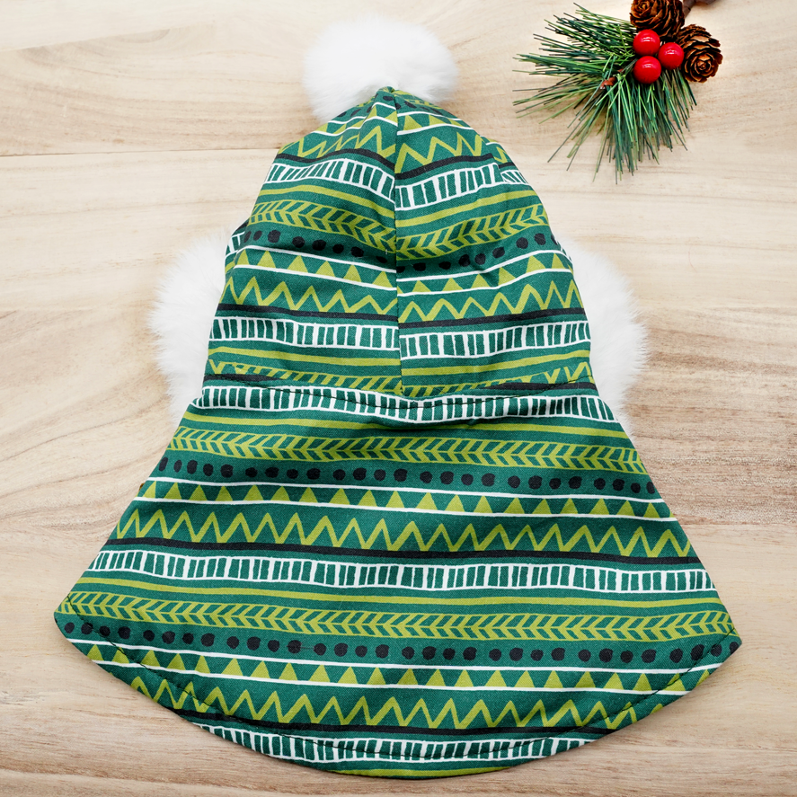 圣诞连帽斗篷 - 圣诞快乐圣诞老人红色连帽衫搭配白色绒球装饰