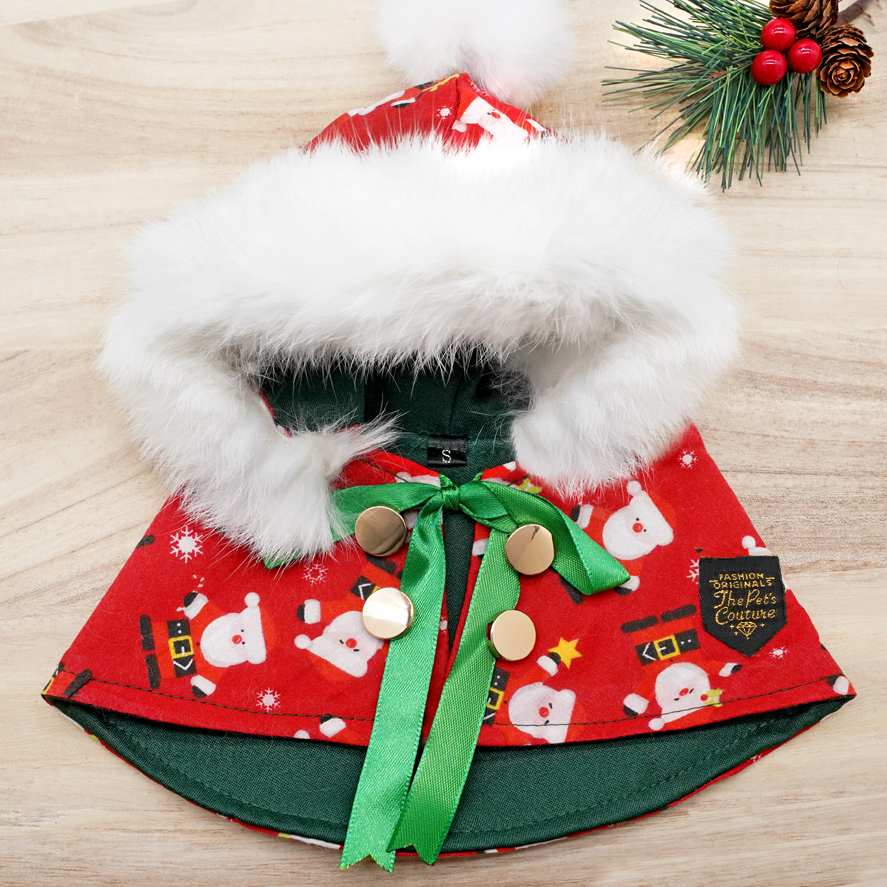 圣诞连帽斗篷 - 圣诞快乐圣诞老人红色连帽衫搭配白色绒球装饰