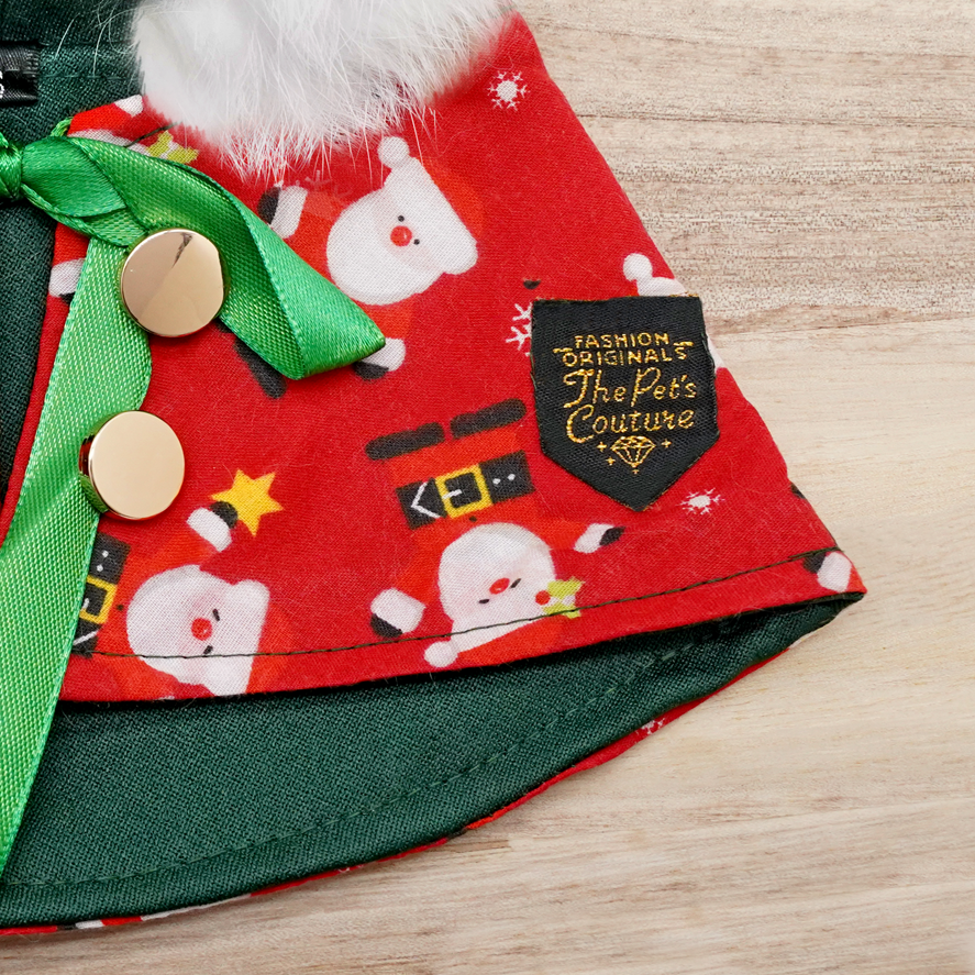 圣诞连帽斗篷 - 圣诞快乐圣诞老人红色连帽衫搭配白色绒球装饰