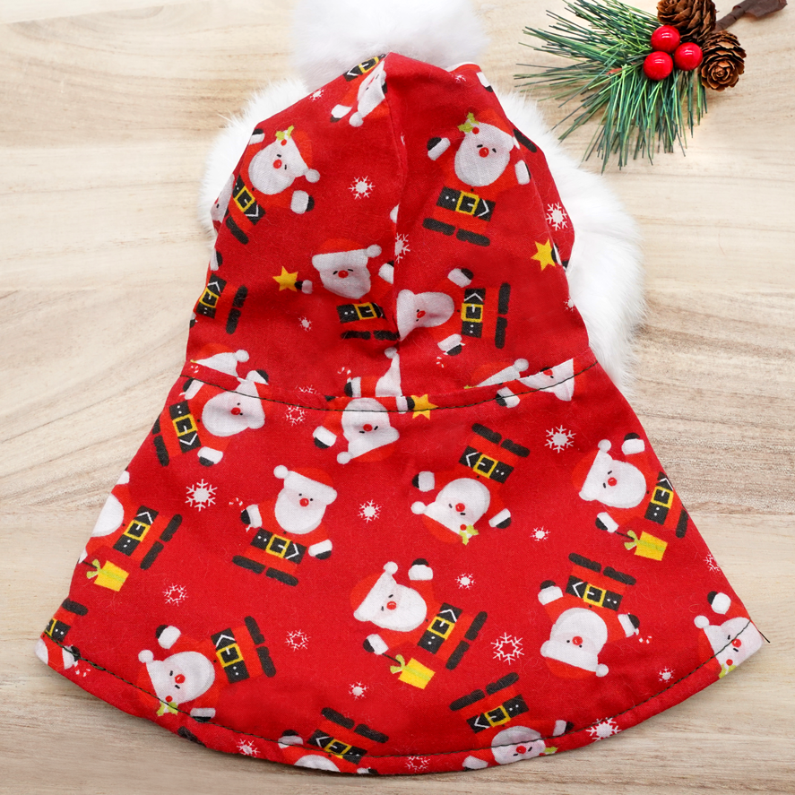 圣诞连帽斗篷 - 圣诞快乐圣诞老人红色连帽衫搭配白色绒球装饰