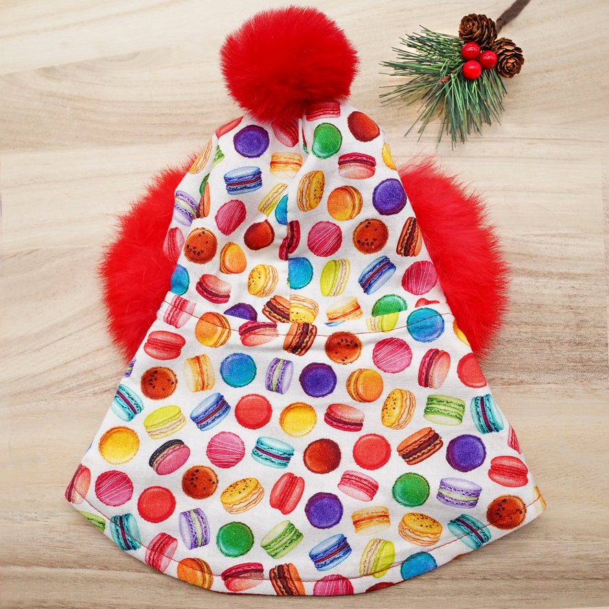 圣诞连帽斗篷 - 圣诞快乐圣诞老人红色连帽衫搭配白色绒球装饰