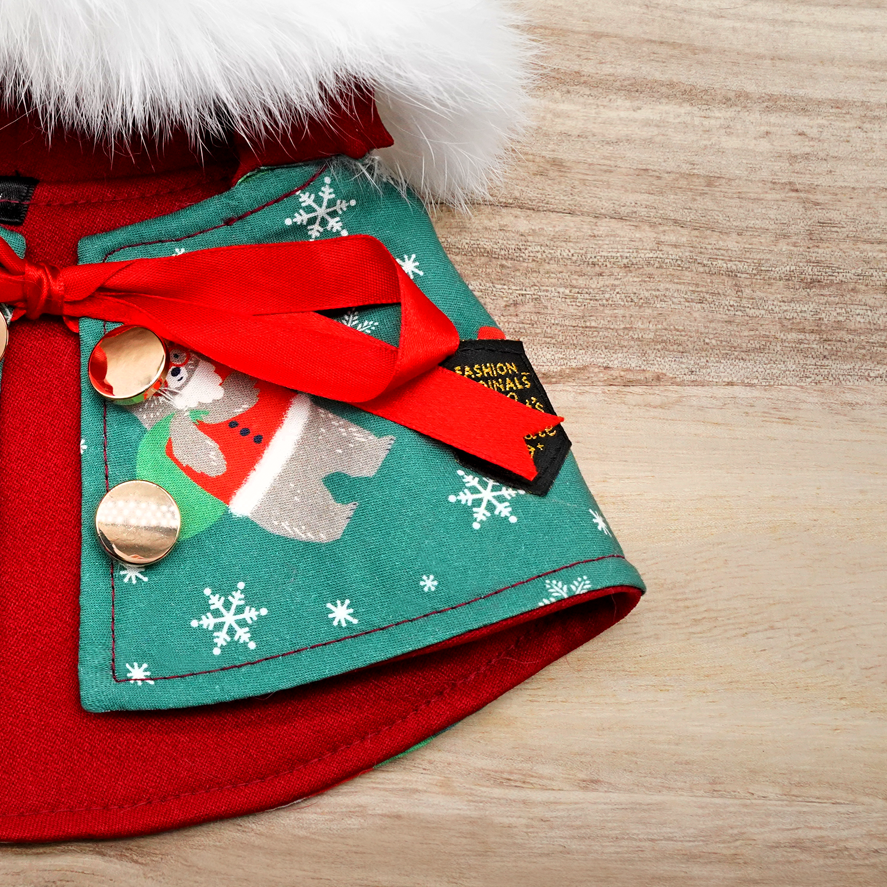 圣诞连帽斗篷 - 圣诞快乐圣诞老人红色连帽衫搭配白色绒球装饰