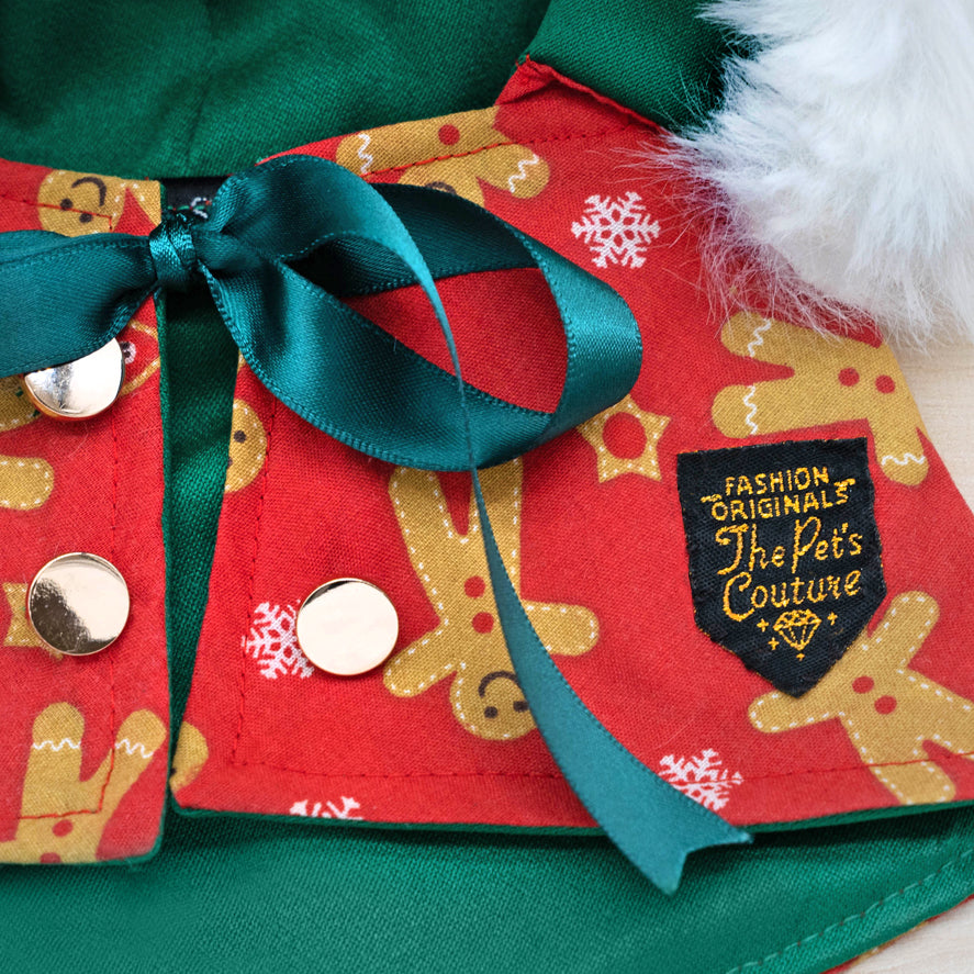 Xmas Hoodie Cape - Gingerbread Man on Red Hoodie with White Fur Trimmings