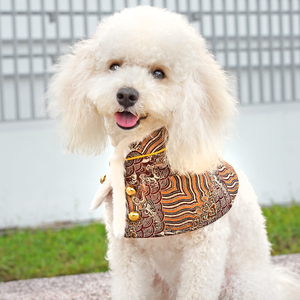 Russet Manchuria High Collar CNY Cape with White Fur Trimmings