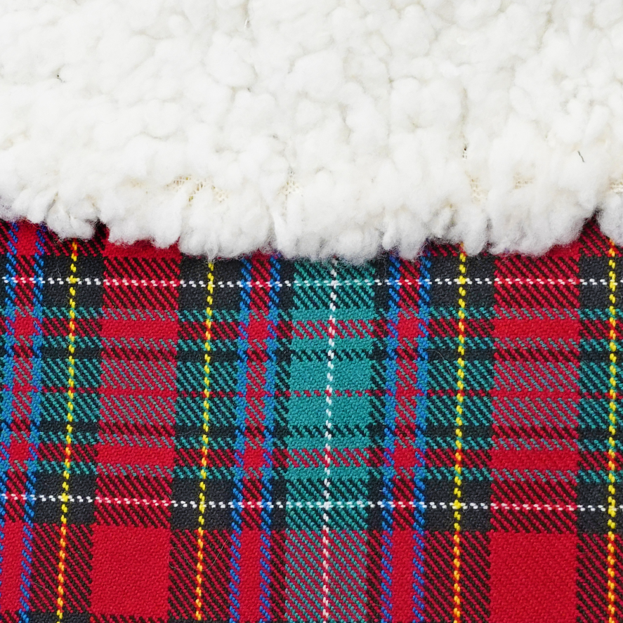 聖誕斗篷 - 紅綠格子呢白色人造毛領風衣