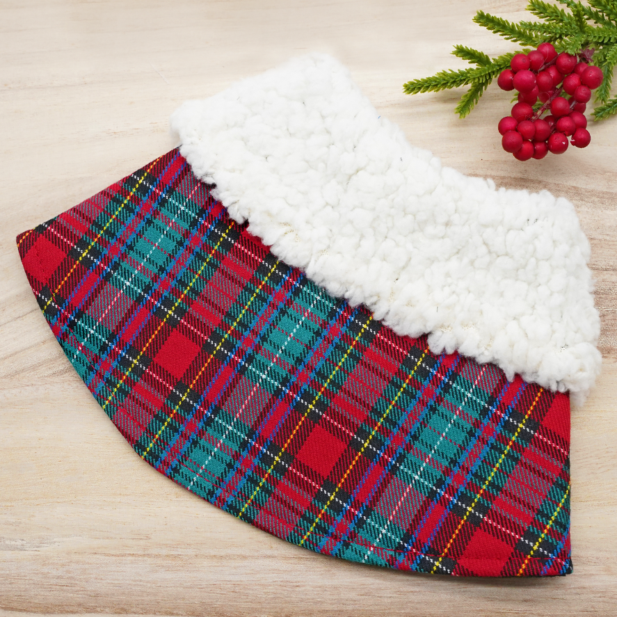 聖誕斗篷 - 紅綠格子呢白色人造毛領風衣