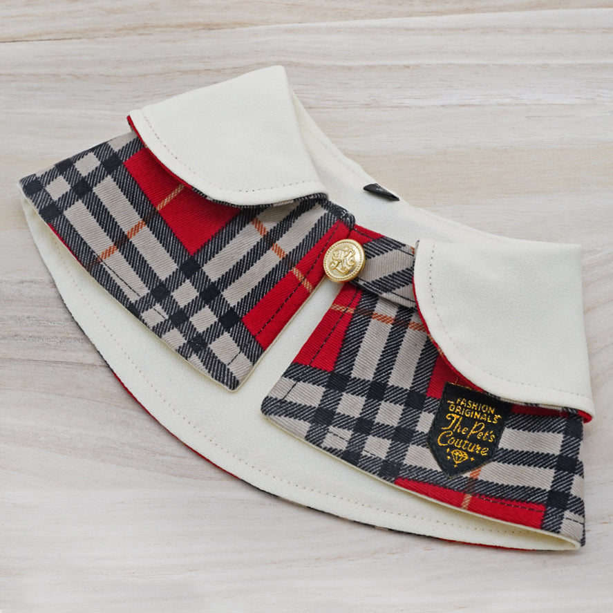 Cream Collar with Red Black Scottish Tartan Print