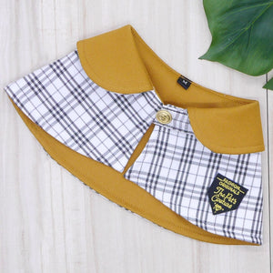 Capes - Mustard Collar with White Tartan Print - The Pet's Couture