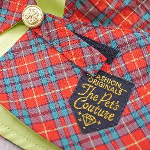 Capes - Limegreen Collar with Red Tartan - The Pet's Couture