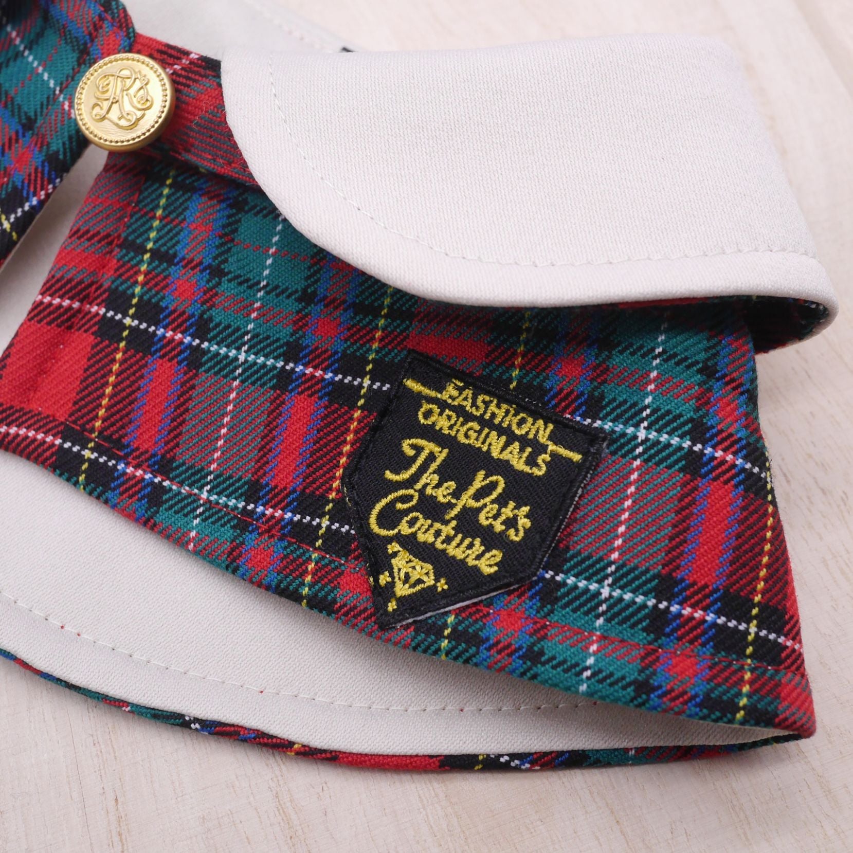 Capes - White Collar with Royal Tartan Print - The Pet's Couture