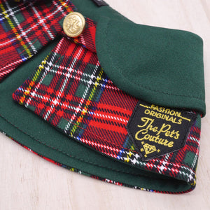 Capes - Forest Green Collar with Royal Tartan Print - The Pet's Couture