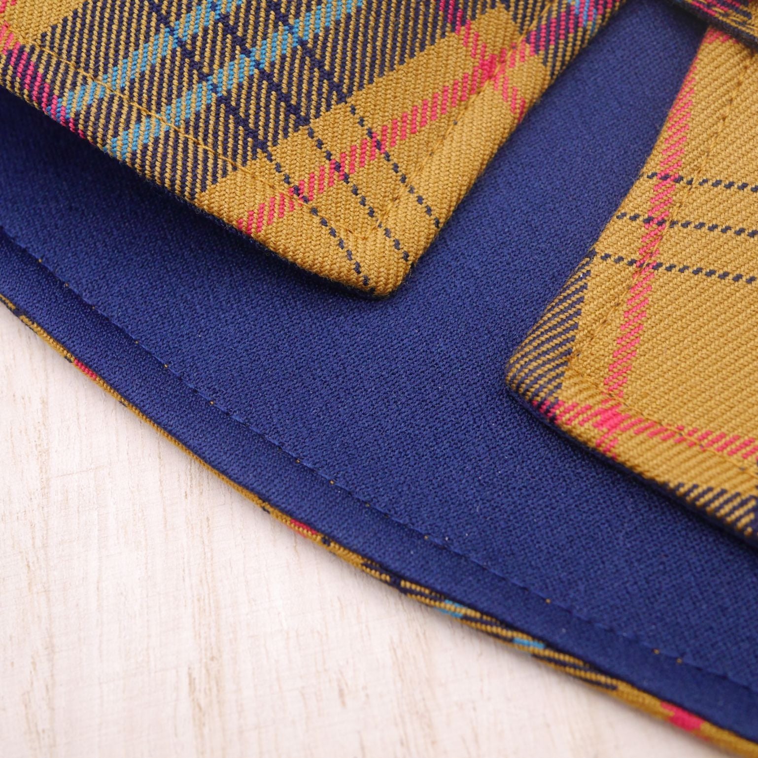 Capes - Azure Collar with Mustard Tartan Print - The Pet's Couture