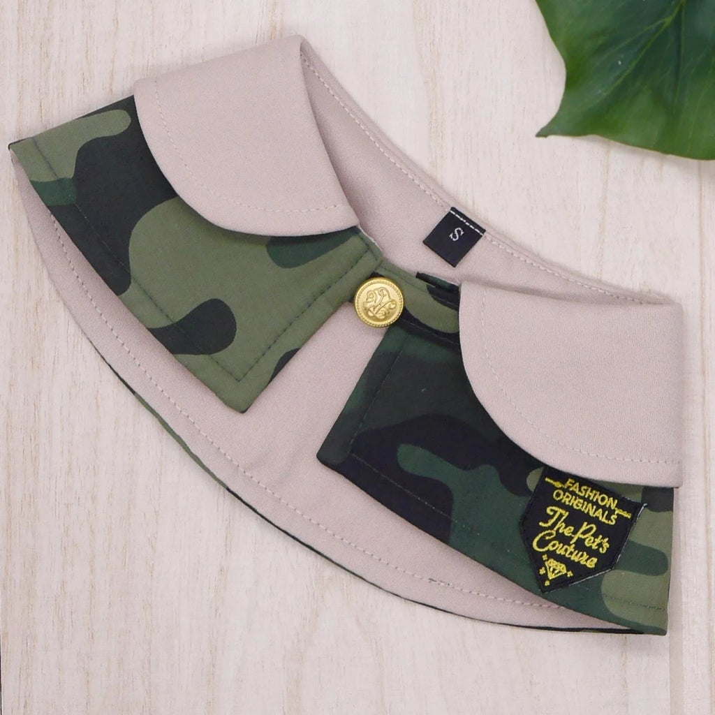 Capes - Cream Collar with Camo Print - The Pet's Couture
