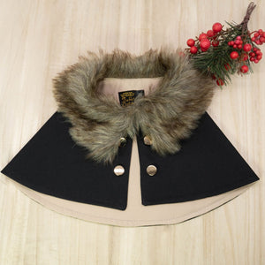 3 tone Brown Faux Fur Trench Coat in Black - The Pet's Couture