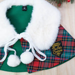 Xmas Cape - White Faux Fur Collar Trench Coat in Red Green Tartan - The Pet's Couture