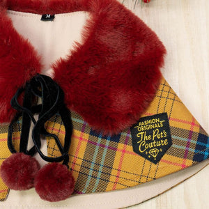 Scarlet Faux Fur Collar Trench Coat in Autumn Brown Tartan - The Pet's Couture