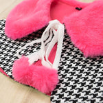 Fuscia Pink Faux Fur Collar Trench Coat in Houndstooth - The Pet's Couture