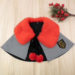 Red Faux Fur Collar Trench Coat in Black/White Checks - The Pet's Couture