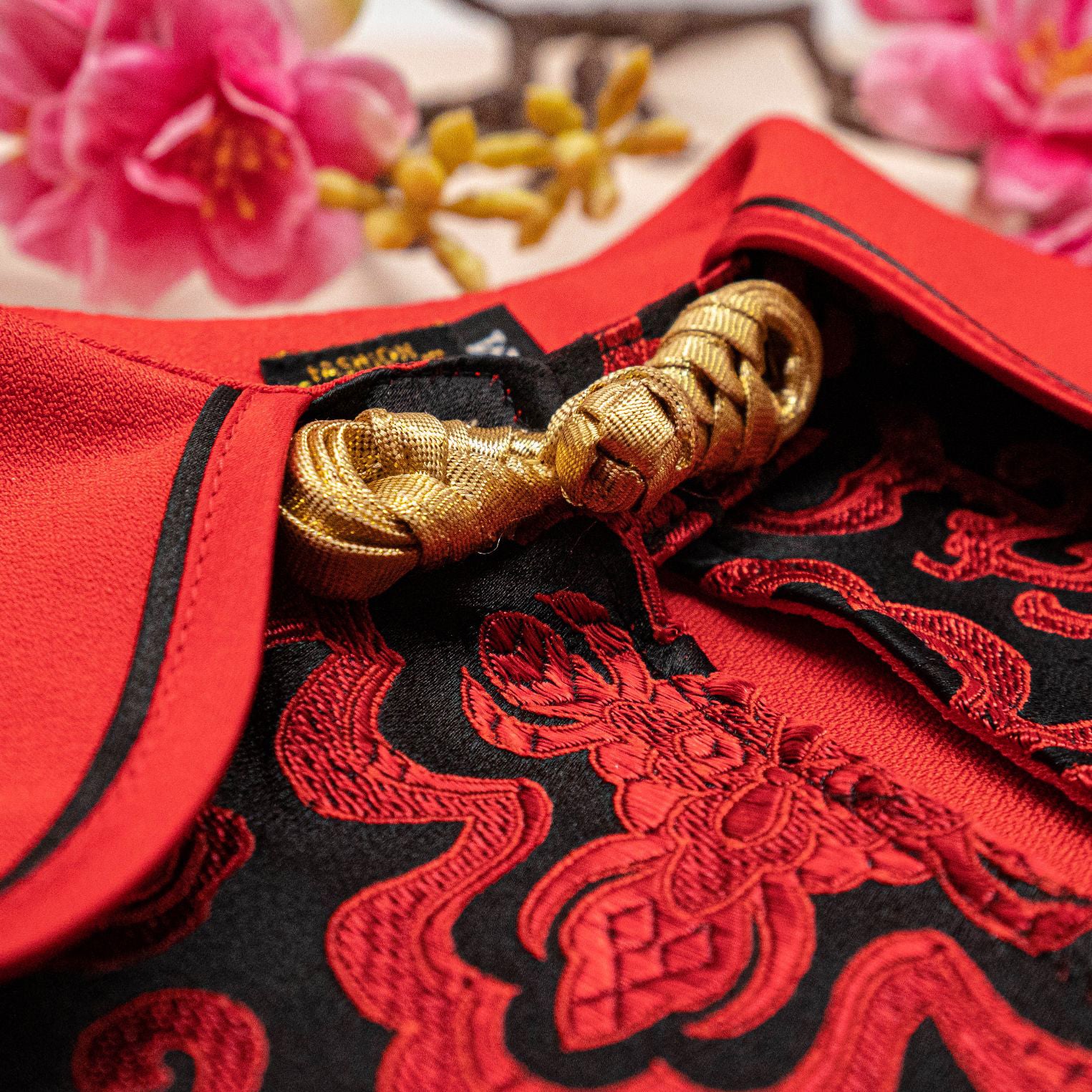 Spring Of Fortune in Crimson Black CNY Cape - The Pet's Couture
