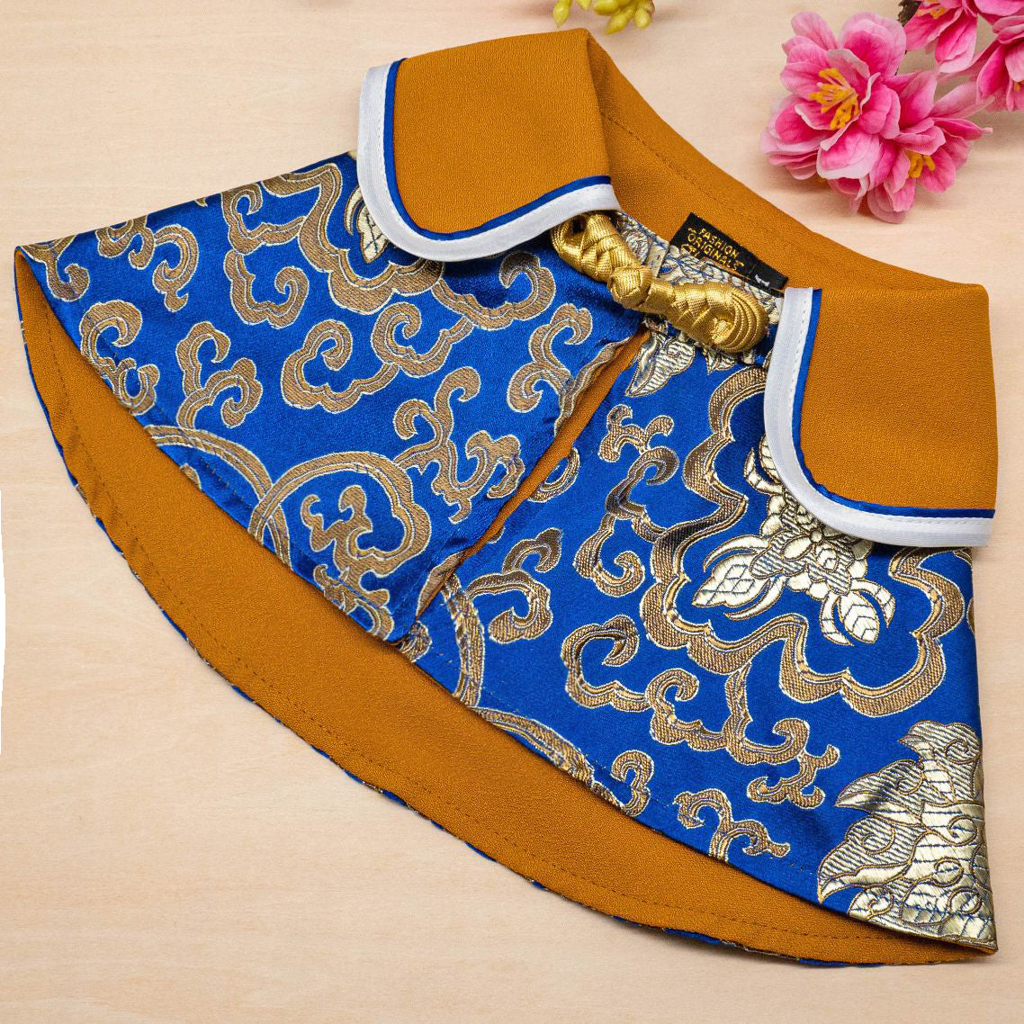 Spring Of Elegance in Medallion Egyptian Blue CNY Cape - The Pet's Couture