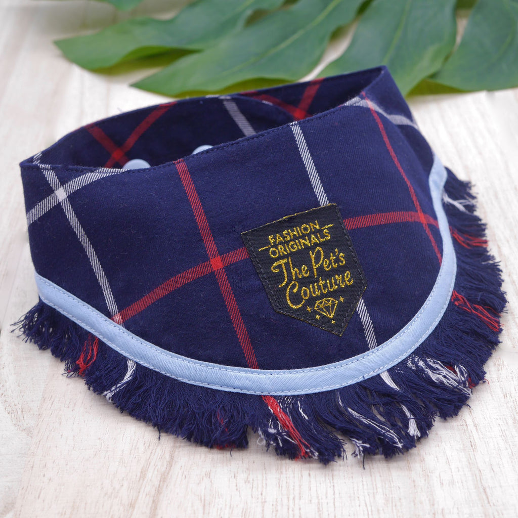 Frayed Bandanas - Duke Blue Flannel - The Pet's Couture