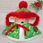 聖誕連帽衫斗篷 - 馴鹿綠色連帽衫，紅色人造毛皮飾邊