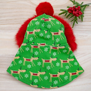 Xmas Hoodie Cape - Reindeer Green Hoodie with Red Faux Fur Trimmings