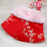Spring Imperial Scarlett Blossoms CNY Cape with Faux Fur Collar