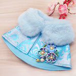 Spring Imperial Snow Blue Blossoms CNY Cape with Faux Fur Collar