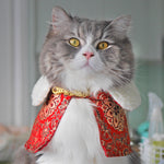 Spring Of Longevity in Crimson Gold CNY Cape with Faux Fur Collar - The Pet's Couture
