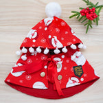 聖誕連帽斗篷 - 聖誕快樂聖誕老人紅色連帽衫搭配白色絨球裝飾