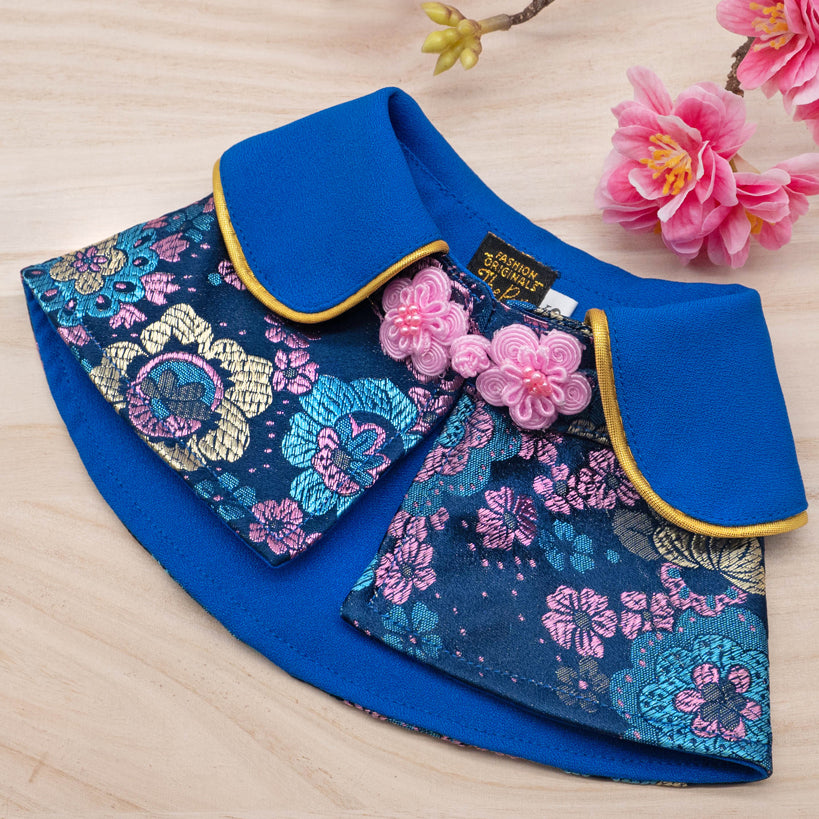 Spring Of Smiles in Blueberry Pink Blossoms CNY Cape - The Pet's Couture