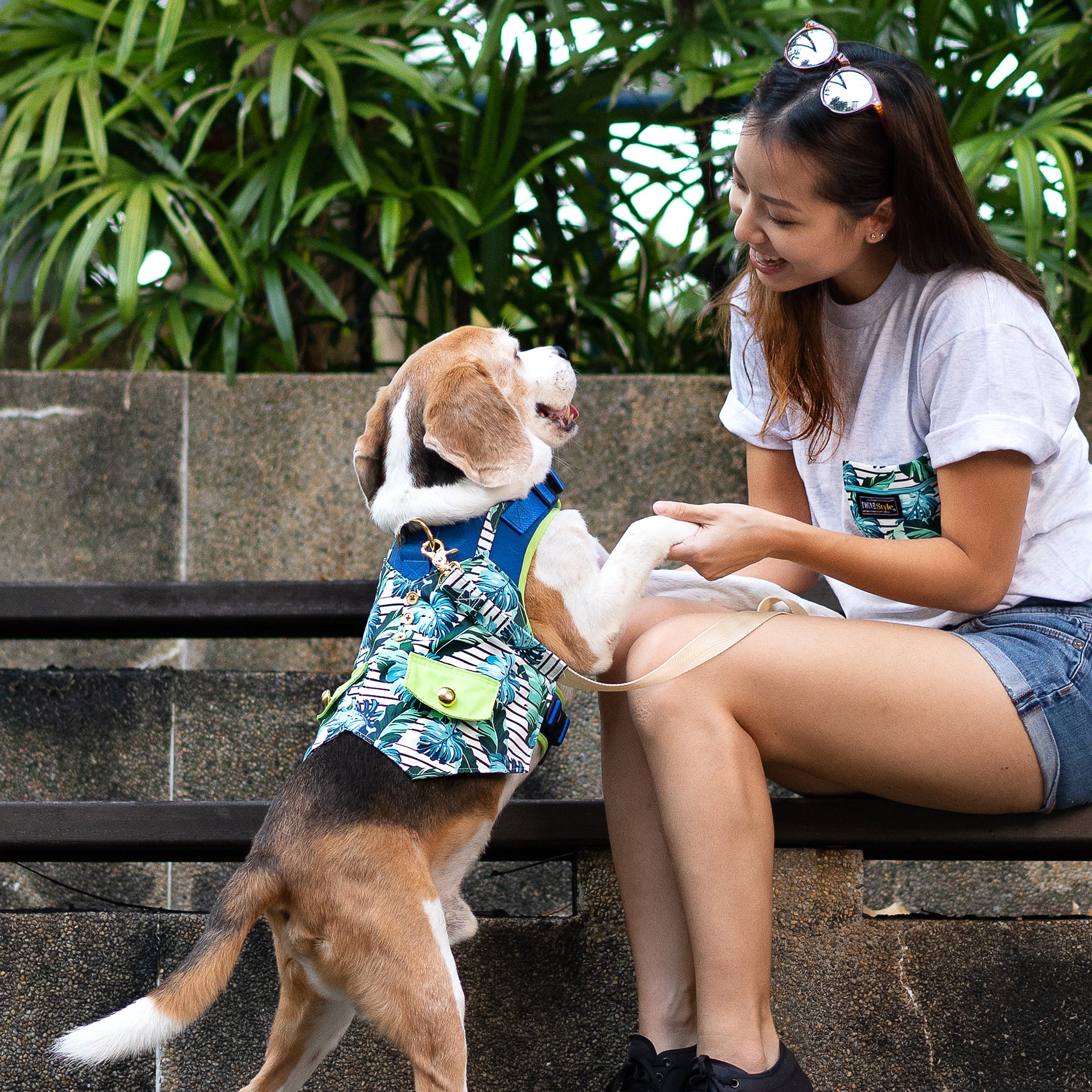 Tropical Leaves Matching T Shirt by Twin In Style (Unisex) - The Pet's Couture