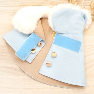 White Faux Fur Collar in Baby Blue Trench Coat