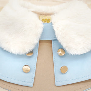 White Faux Fur Collar in Baby Blue Trench Coat