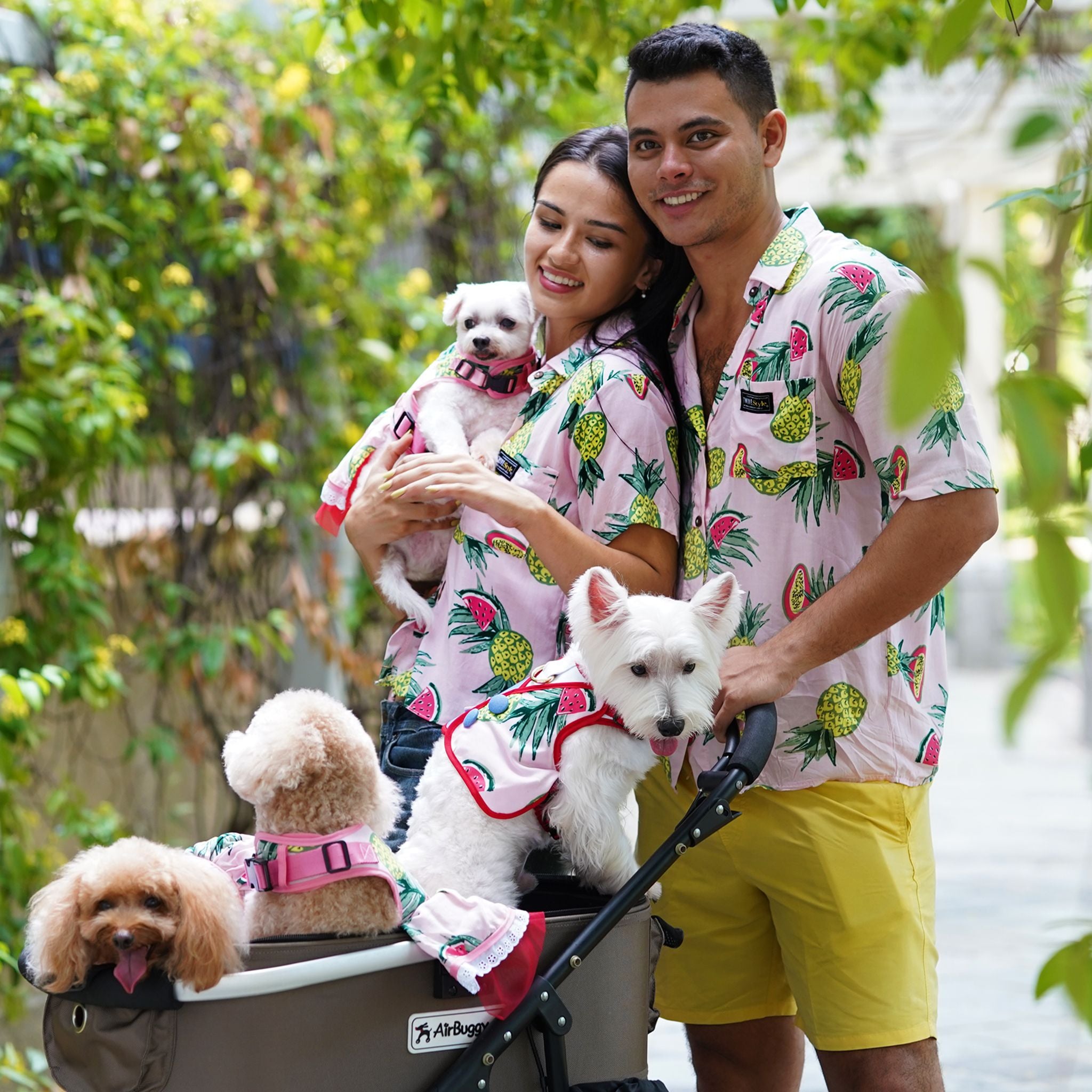 Tropical Fruits with Half Denim Print Harness + Leash Set - Twin In Style (Unisex) - The Pet's Couture