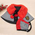 Red Faux Fur Collar Trench Coat in Black/White Checks - The Pet's Couture